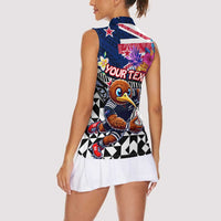Personalized Kiwi New Zealand Rugby Women Sleeveless Polo Shirt Kiwis Mascot Tropical Pattern