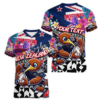 Personalized Kiwi New Zealand Rugby Women V-Neck T-Shirt Kiwis Mascot Tropical Pattern