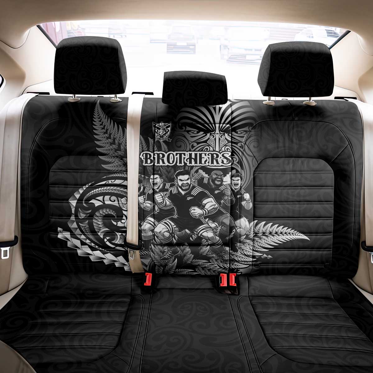 All Black Brothers Rugby Back Car Seat Cover New Zealand Maori Haka