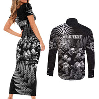 Personalized All Black Brothers Rugby Couples Matching Short Sleeve Bodycon Dress and Long Sleeve Button Shirt New Zealand Maori Haka