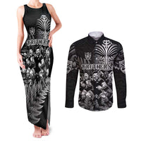 Personalized All Black Brothers Rugby Couples Matching Tank Maxi Dress and Long Sleeve Button Shirt New Zealand Maori Haka