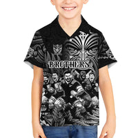 Personalized All Black Brothers Rugby Family Matching Off Shoulder Short Dress and Hawaiian Shirt New Zealand Maori Haka