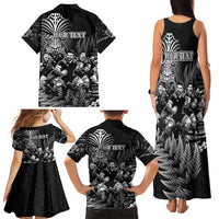 Personalized All Black Brothers Rugby Family Matching Tank Maxi Dress and Hawaiian Shirt New Zealand Maori Haka