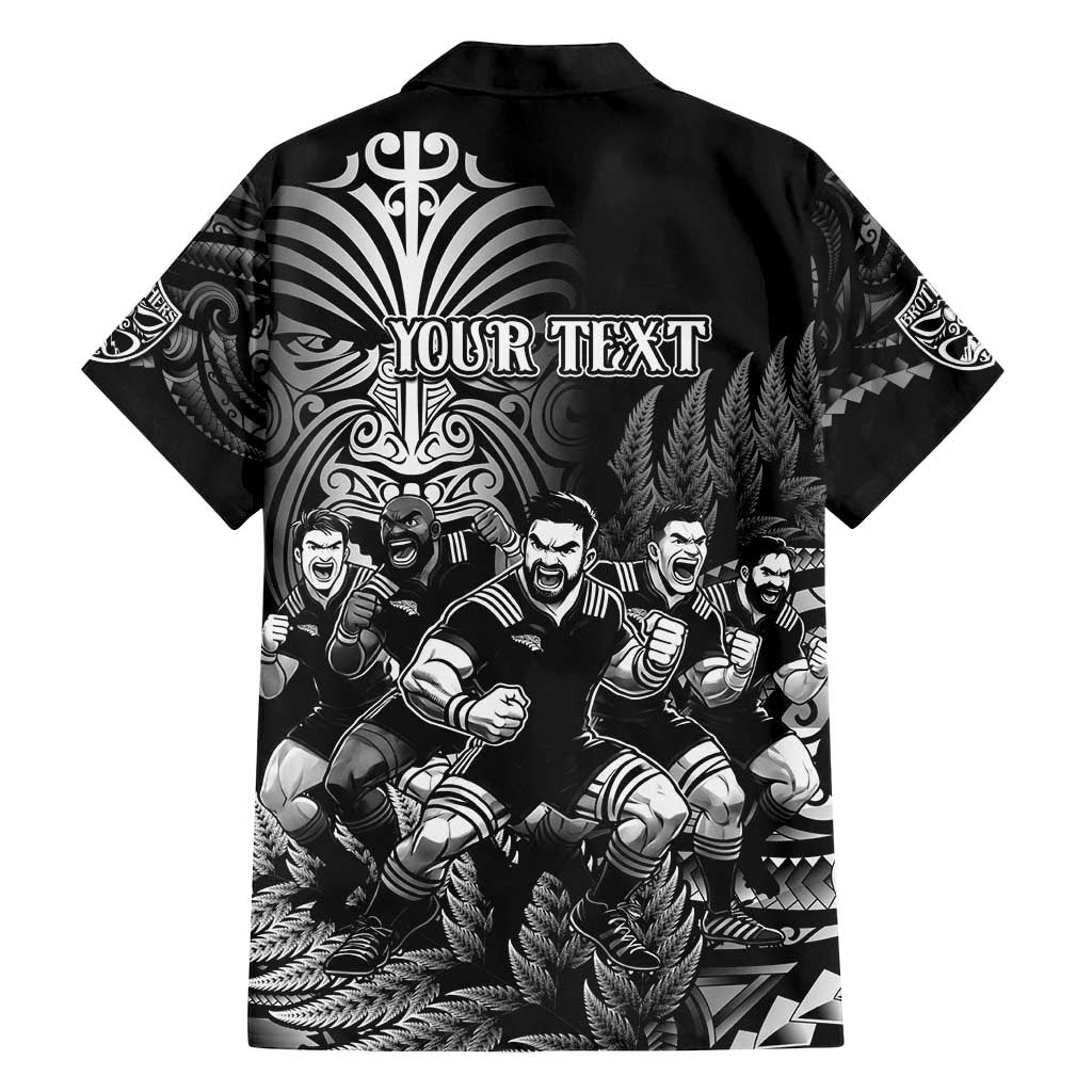 Personalized All Black Brothers Rugby Family Matching Tank Maxi Dress and Hawaiian Shirt New Zealand Maori Haka