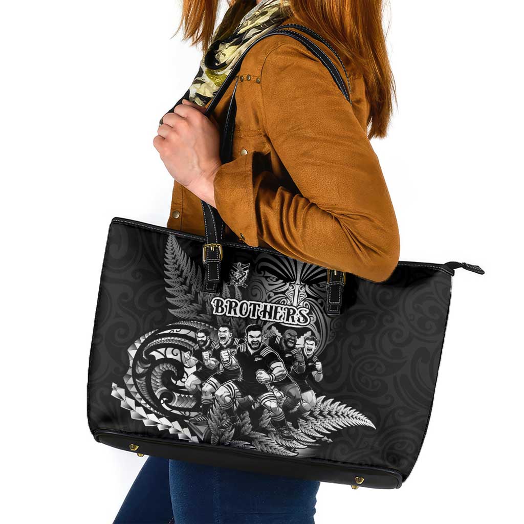 All Black Brothers Rugby Leather Tote Bag New Zealand Maori Haka