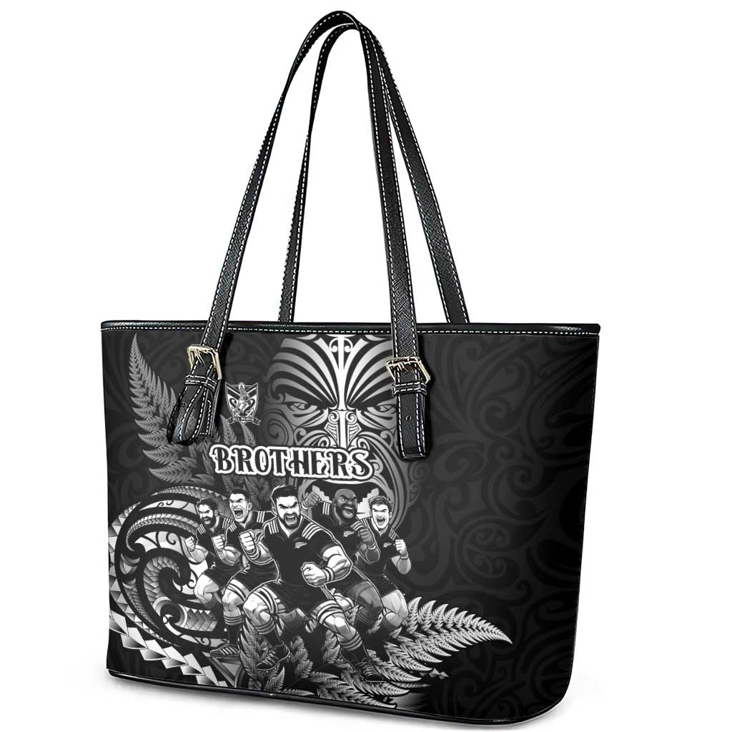 All Black Brothers Rugby Leather Tote Bag New Zealand Maori Haka