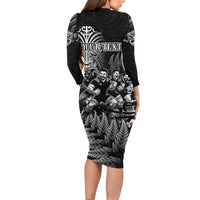 Personalized All Black Brothers Rugby Long Sleeve Bodycon Dress New Zealand Maori Haka