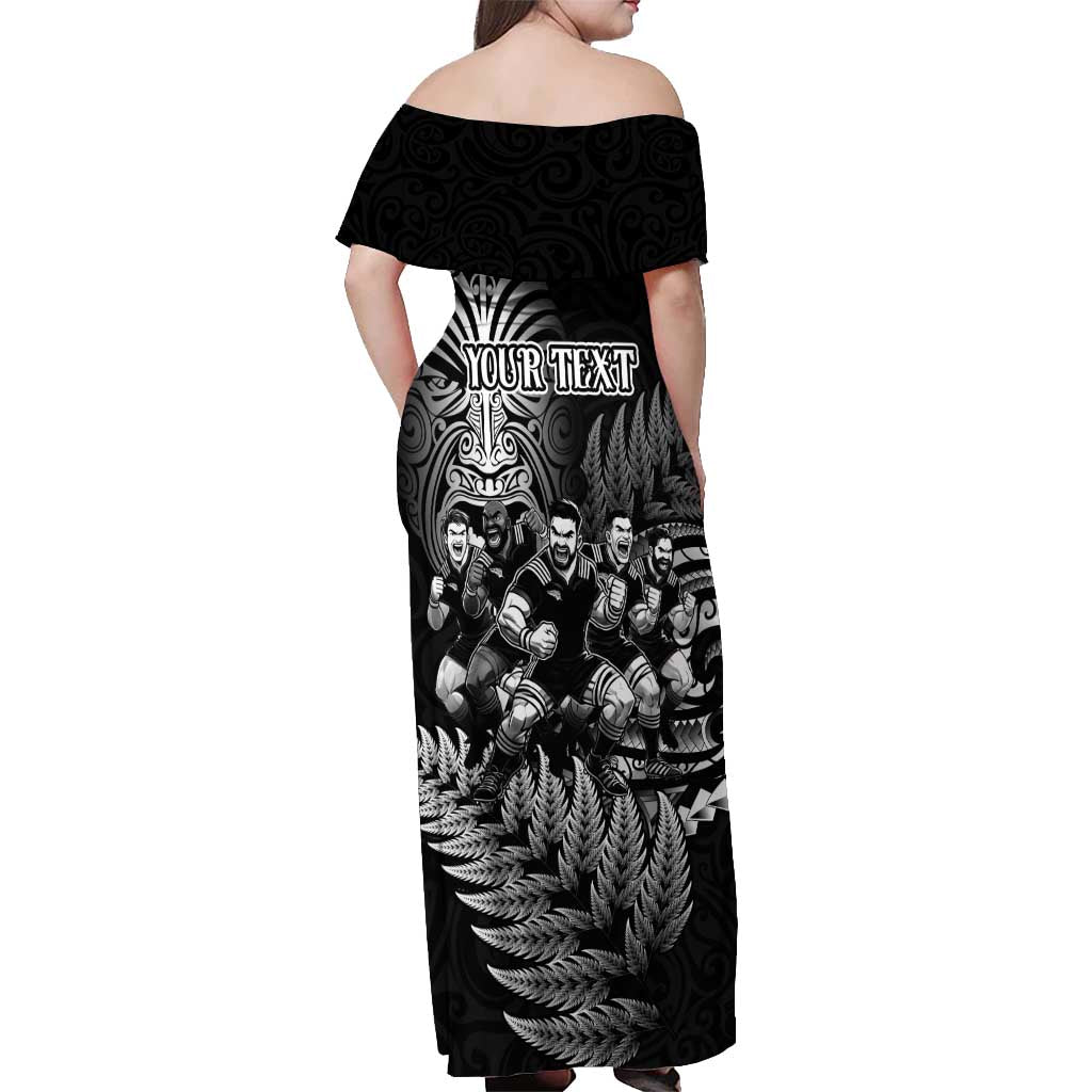 Personalized All Black Brothers Rugby Off Shoulder Maxi Dress New Zealand Maori Haka