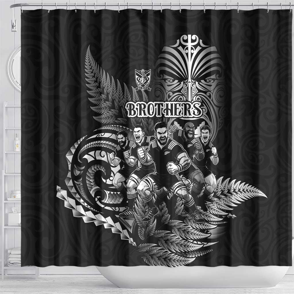All Black Brothers Rugby Shower Curtain New Zealand Maori Haka