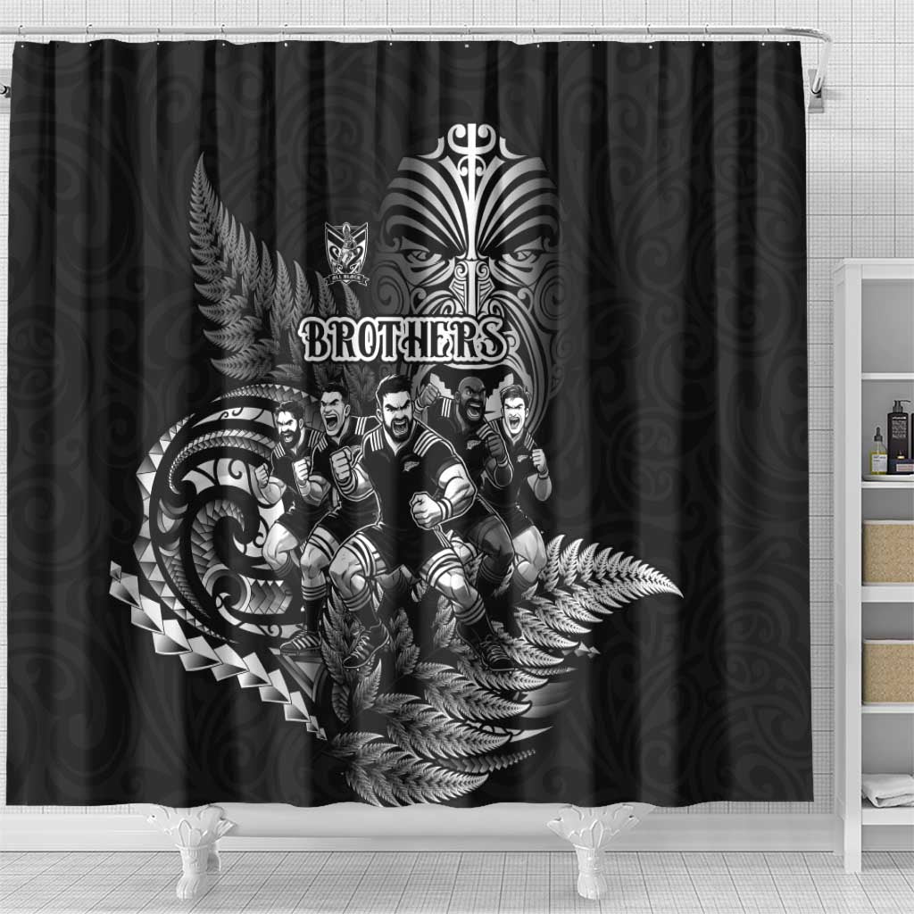 All Black Brothers Rugby Shower Curtain New Zealand Maori Haka