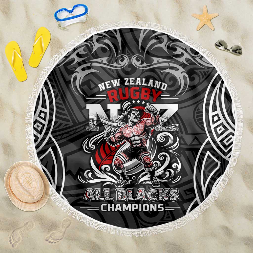 All Black NZL Rugby Champions Beach Blanket Maori Warrior