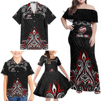 All Black NZL Rugby Champions Family Matching Off Shoulder Maxi Dress and Hawaiian Shirt Maori Warrior
