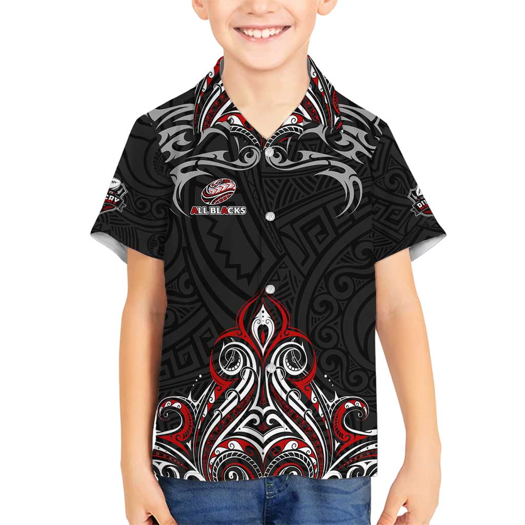 All Black NZL Rugby Champions Family Matching Off Shoulder Short Dress and Hawaiian Shirt Maori Warrior