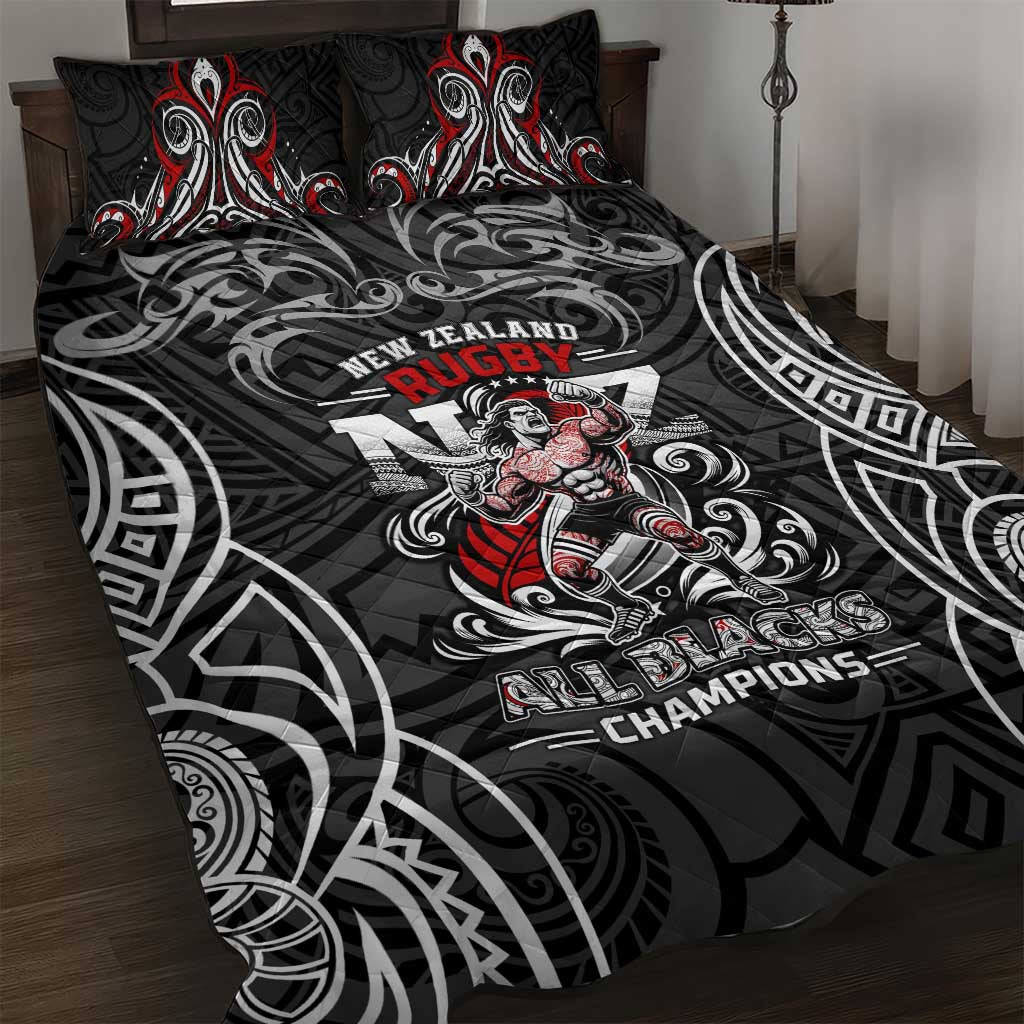 All Black NZL Rugby Champions Quilt Bed Set Maori Warrior