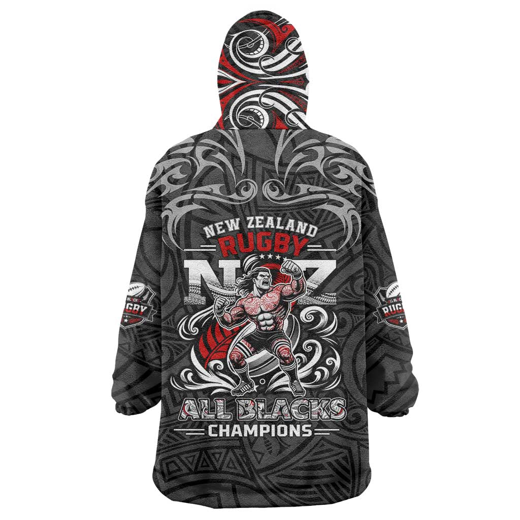 All Black NZL Rugby Champions Wearable Blanket Hoodie Maori Warrior