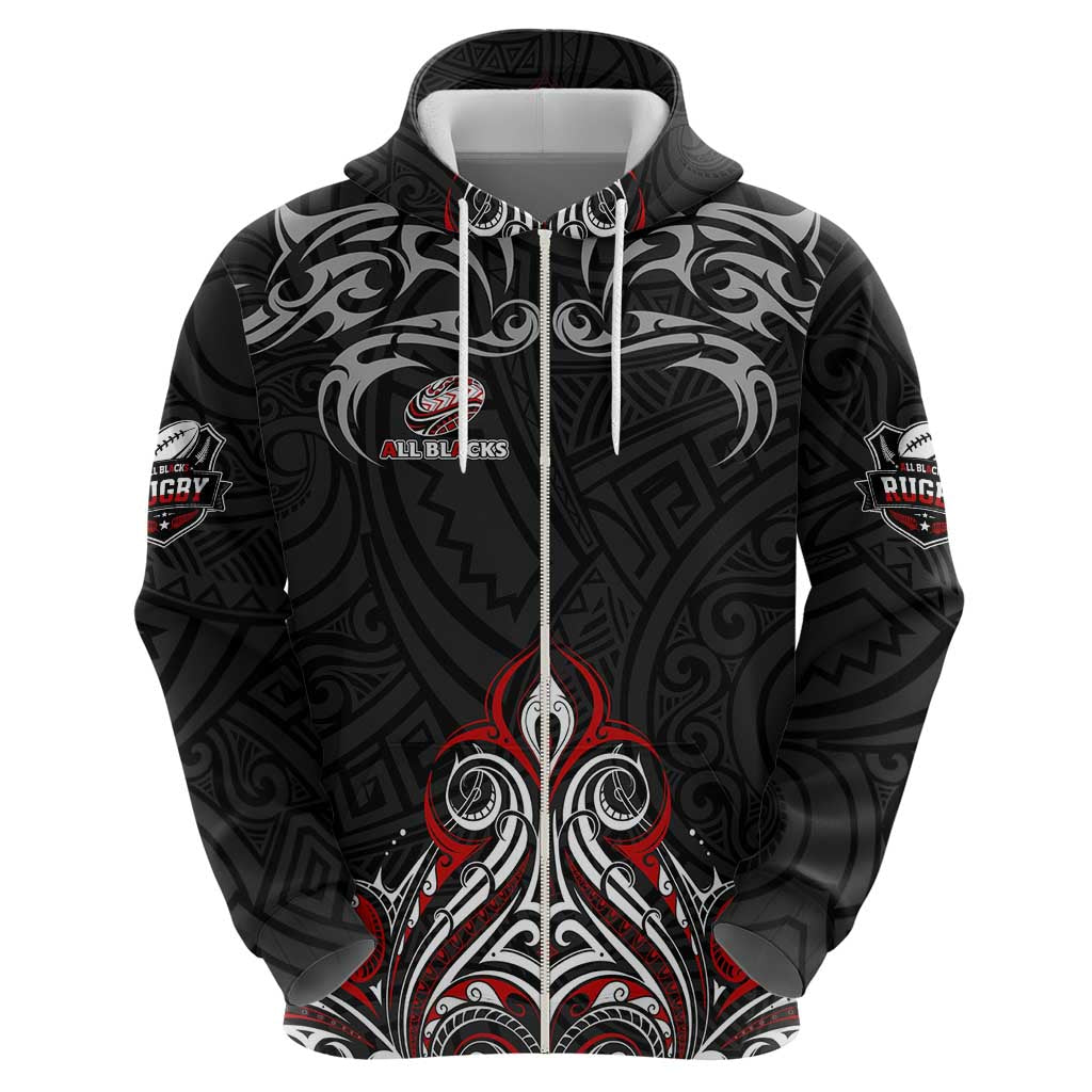 All Black NZL Rugby Champions Zip Hoodie Maori Warrior