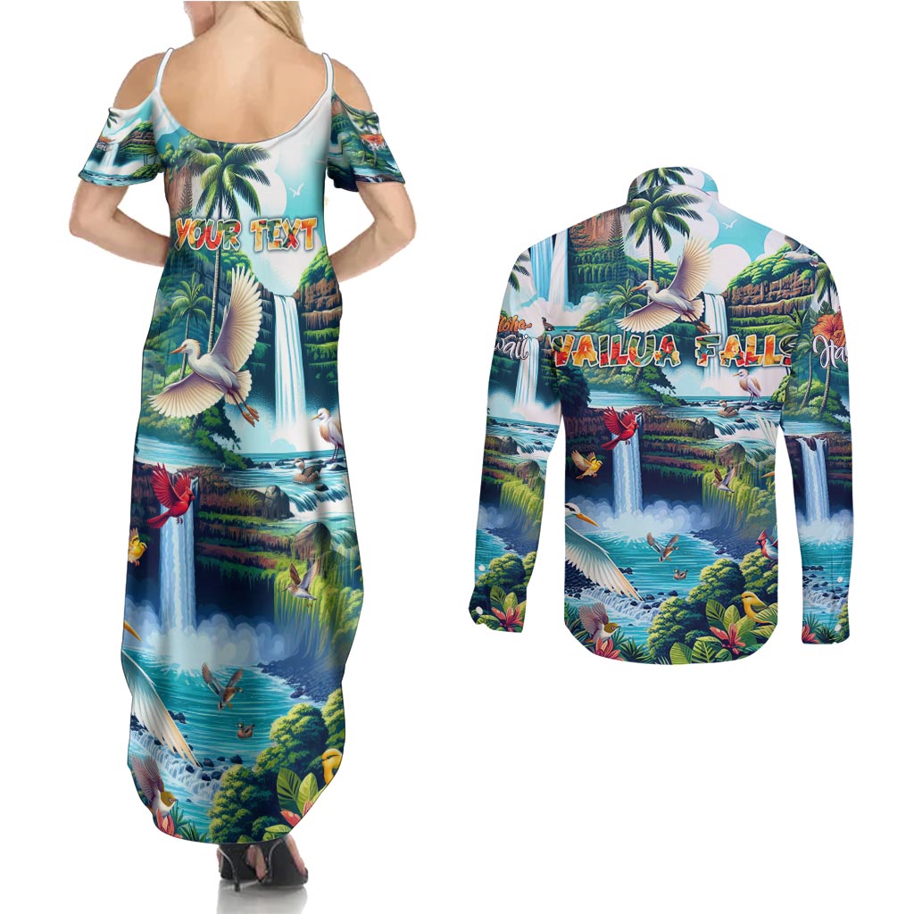 Wailua Falls Hawaii Couples Matching Summer Maxi Dress and Long Sleeve Button Shirt Kauai Natural Beauty