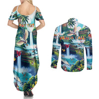 Wailua Falls Hawaii Couples Matching Summer Maxi Dress and Long Sleeve Button Shirt Kauai Natural Beauty