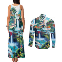 Wailua Falls Hawaii Couples Matching Tank Maxi Dress and Long Sleeve Button Shirt Kauai Natural Beauty