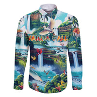 Wailua Falls Hawaii Family Matching Off The Shoulder Long Sleeve Dress and Hawaiian Shirt Kauai Natural Beauty