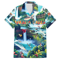 Wailua Falls Hawaii Family Matching Off Shoulder Short Dress and Hawaiian Shirt Kauai Natural Beauty DT02 Dad's Shirt - Short Sleeve Art - Polynesian Pride