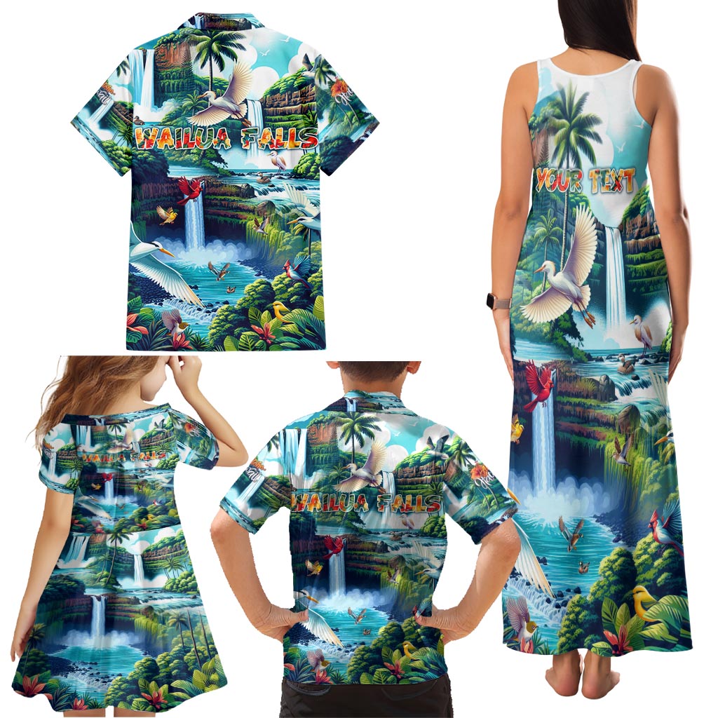 Wailua Falls Hawaii Family Matching Tank Maxi Dress and Hawaiian Shirt Kauai Natural Beauty