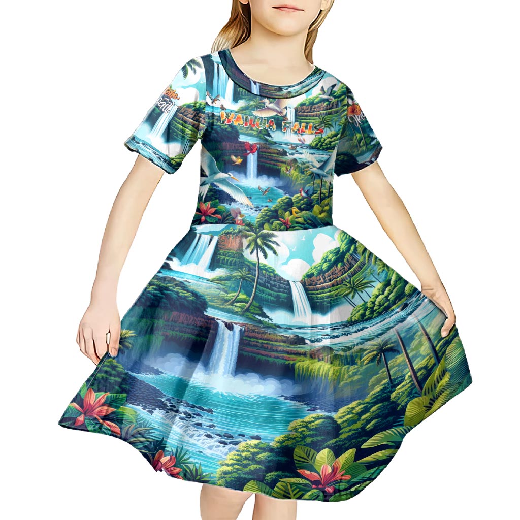Wailua Falls Hawaii Kid Short Sleeve Dress Kauai Natural Beauty