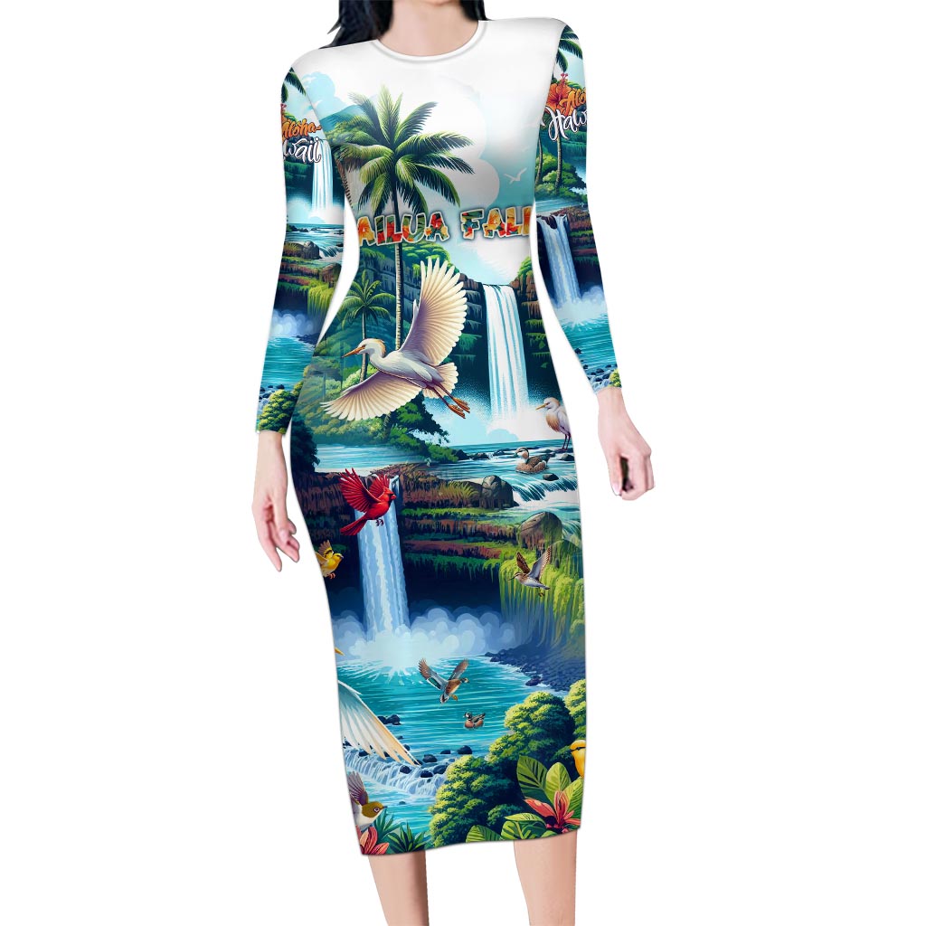 Wailua Falls Hawaii Long Sleeve Bodycon Dress Kauai Natural Beauty