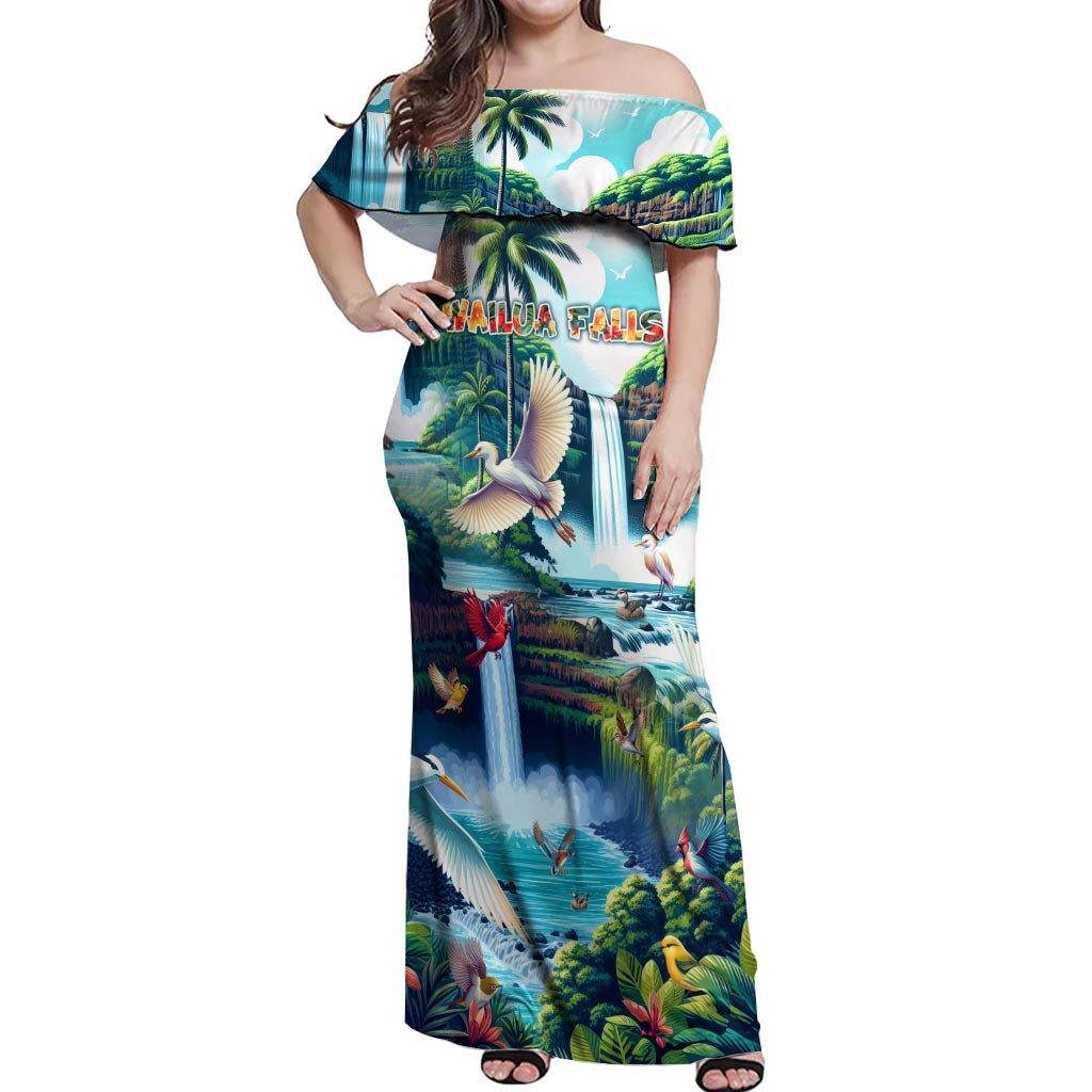 Wailua Falls Hawaii Off Shoulder Maxi Dress Kauai Natural Beauty DT02 Women Art - Polynesian Pride