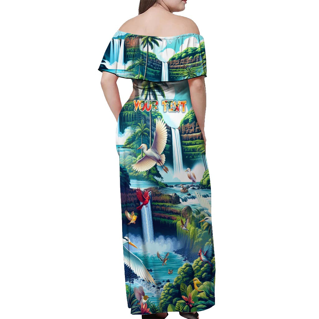 Wailua Falls Hawaii Off Shoulder Maxi Dress Kauai Natural Beauty DT02 - Polynesian Pride