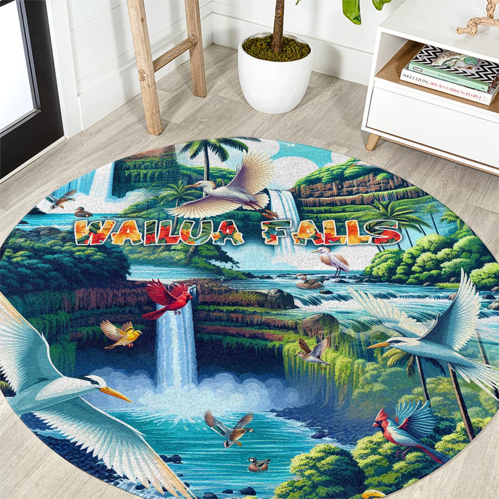 Wailua Falls Hawaii Round Carpet Kauai Natural Beauty