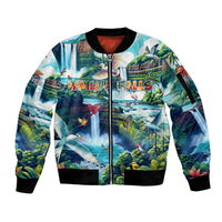 Wailua Falls Hawaii Sleeve Zip Bomber Jacket Kauai Natural Beauty DT02 Unisex Art - Polynesian Pride