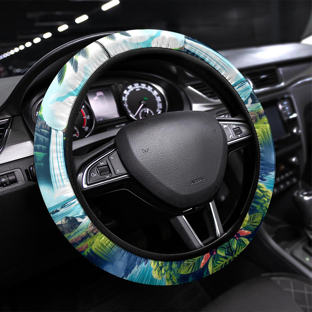 Wailua Falls Hawaii Steering Wheel Cover Kauai Natural Beauty