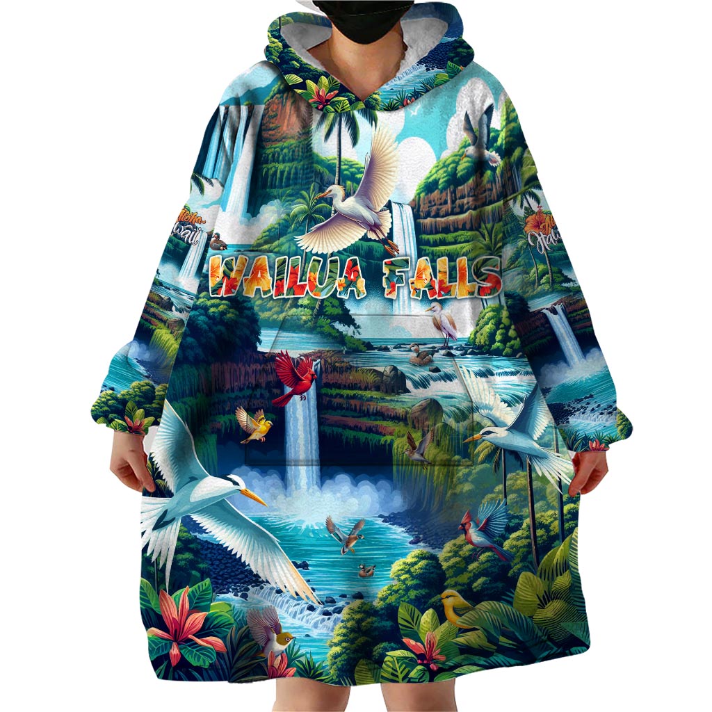 Wailua Falls Hawaii Wearable Blanket Hoodie Kauai Natural Beauty DT02 - Polynesian Pride