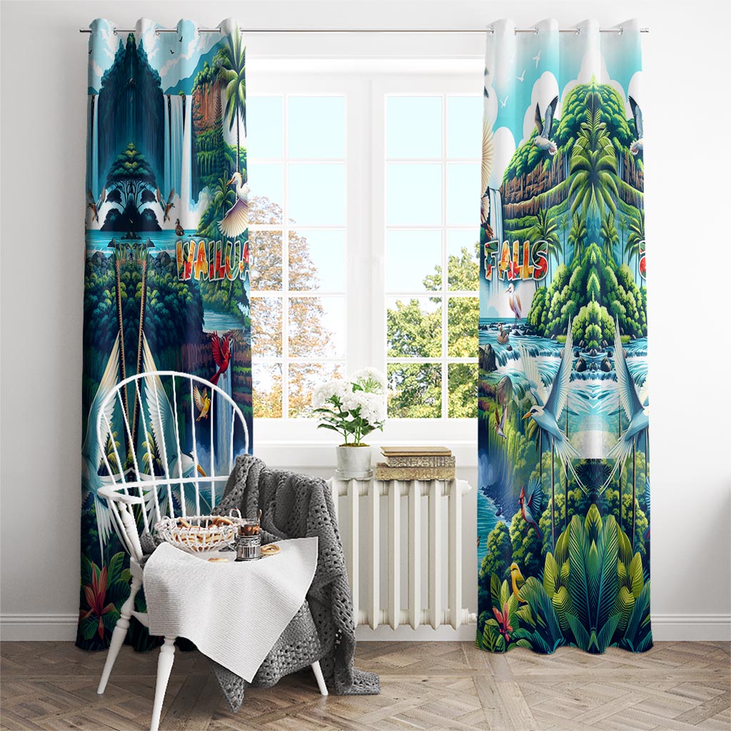 Wailua Falls Hawaii Window Curtain Kauai Natural Beauty DT02 - Polynesian Pride