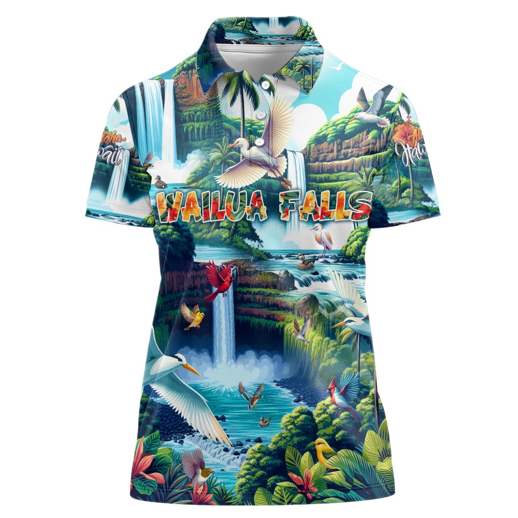 Wailua Falls Hawaii Women Polo Shirt Kauai Natural Beauty DT02 Female Art - Polynesian Pride