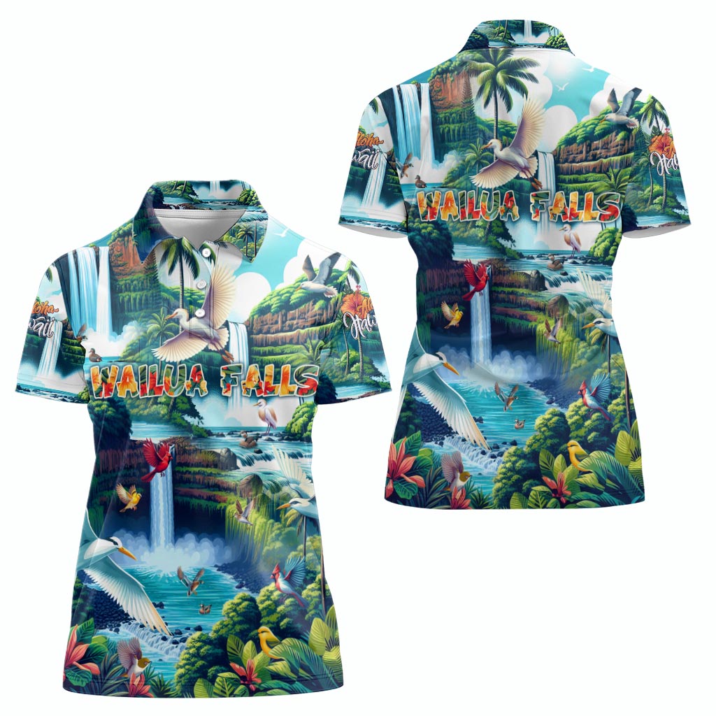 Wailua Falls Hawaii Women Polo Shirt Kauai Natural Beauty DT02 - Polynesian Pride