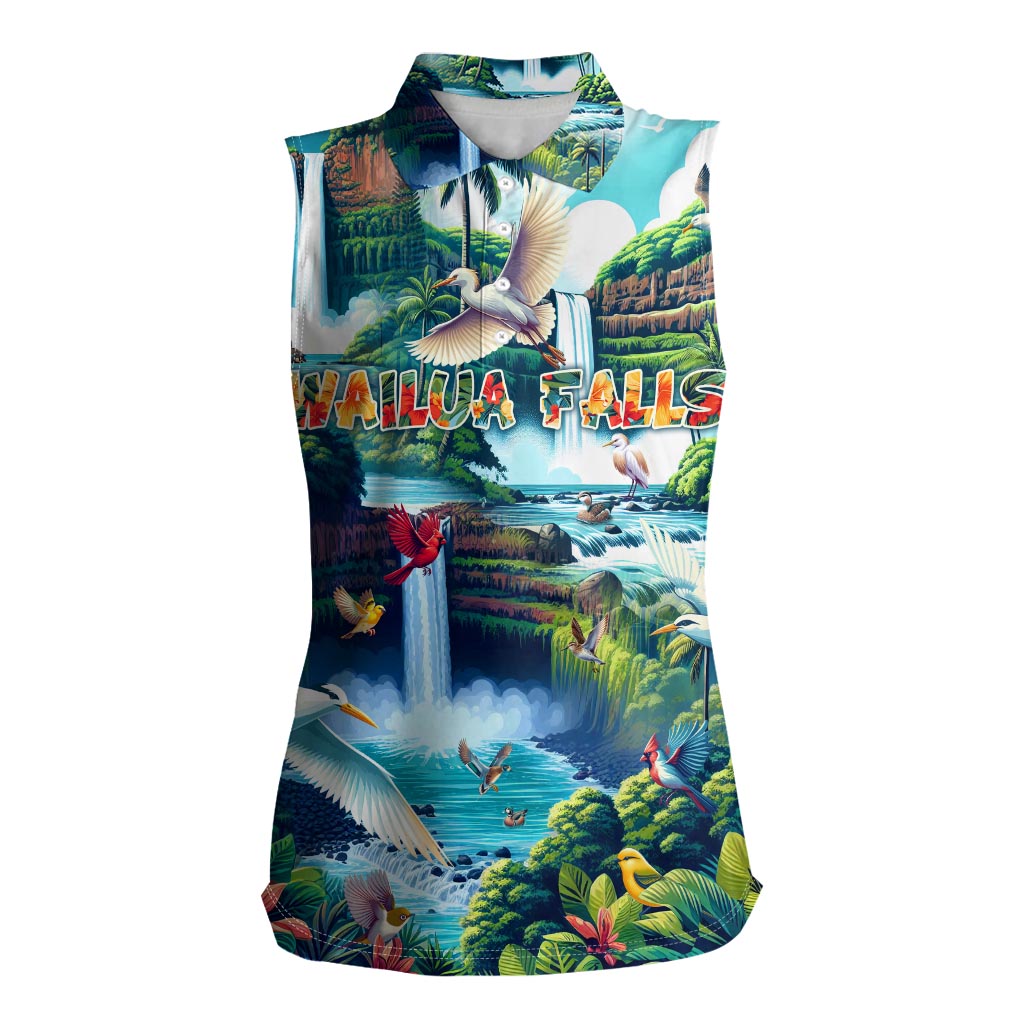 Wailua Falls Hawaii Women Sleeveless Polo Shirt Kauai Natural Beauty DT02 Female Art - Polynesian Pride