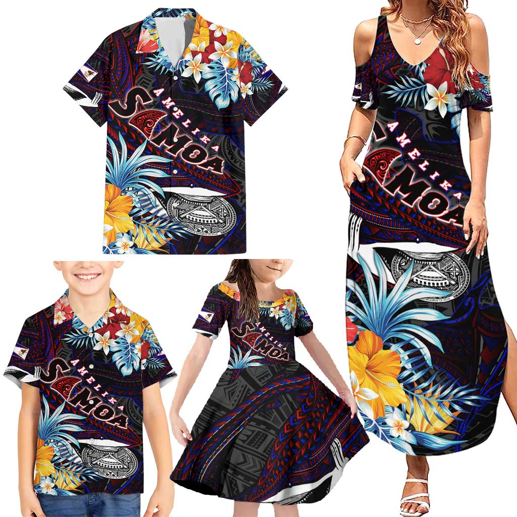 Personalized Amelika Samoa Sharks Polynesia Family Matching Summer Maxi Dress and Hawaiian Shirt American Samoa