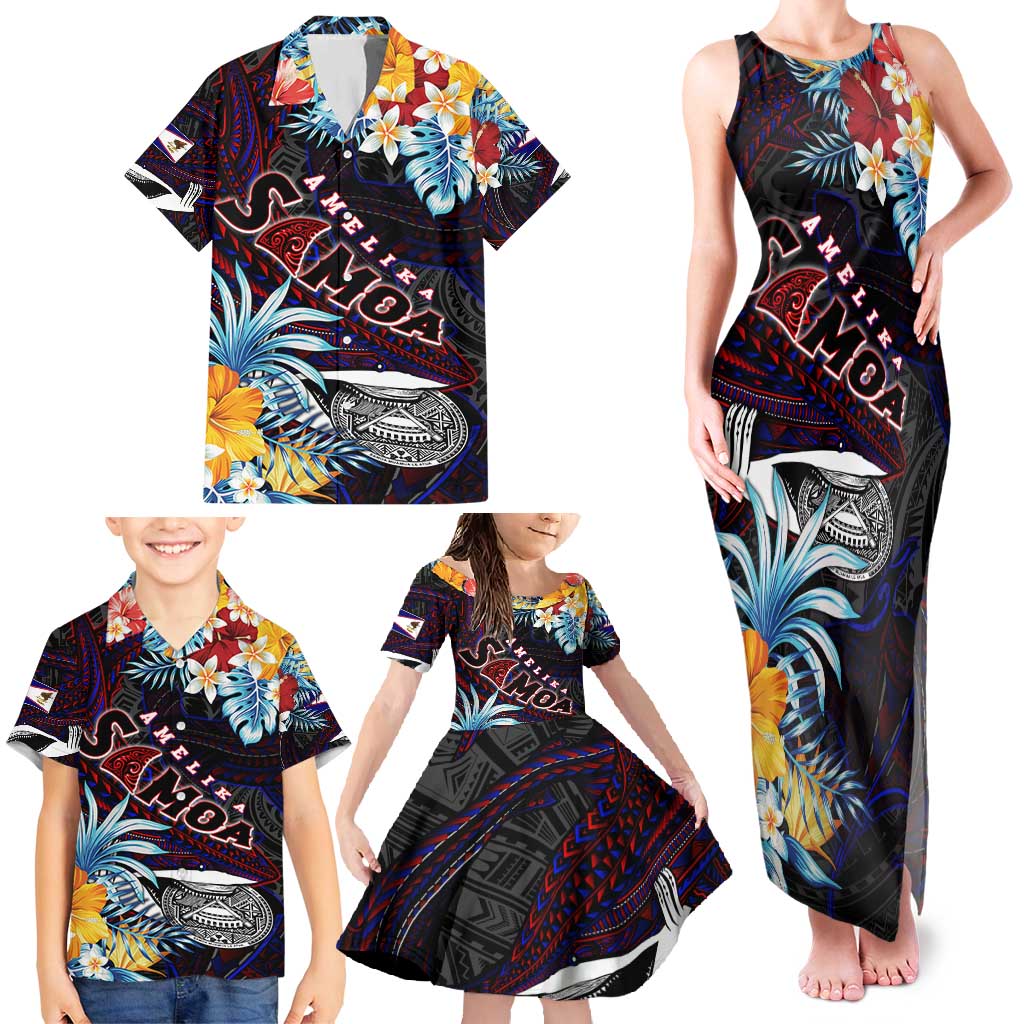 Personalized Amelika Samoa Sharks Polynesia Family Matching Tank Maxi Dress and Hawaiian Shirt American Samoa