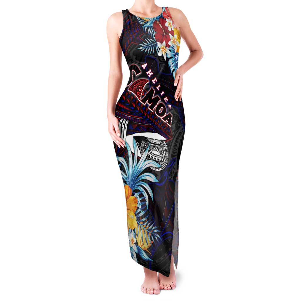 Personalized Amelika Samoa Sharks Polynesia Family Matching Tank Maxi Dress and Hawaiian Shirt American Samoa