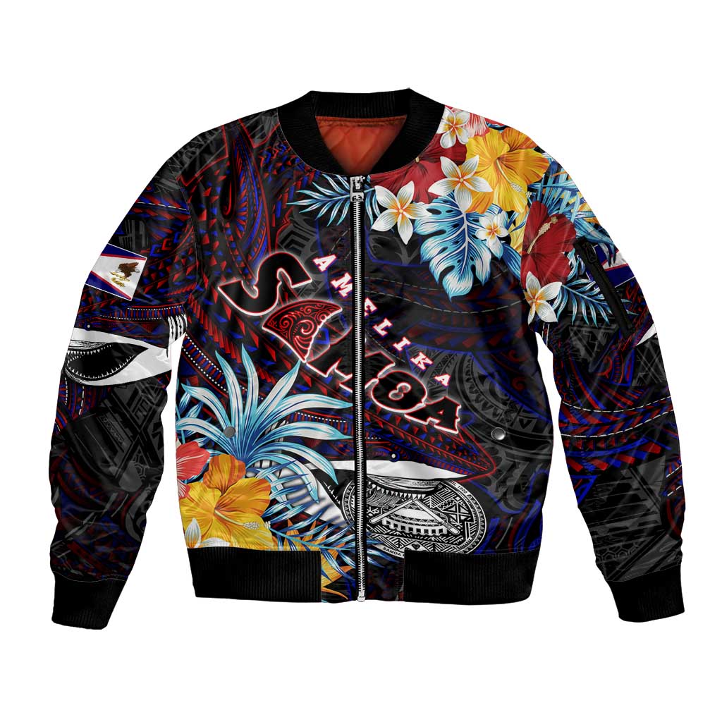 Personalized Amelika Samoa Sharks Polynesia Sleeve Zip Bomber Jacket American Samoa