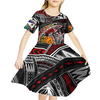Personalized American Samoa Warrior Kid Short Sleeve Dress Shark Turtle Polynesian Tattoo
