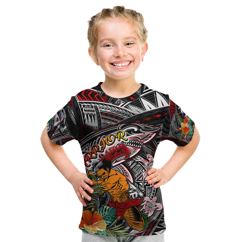 Personalized American Samoa Warrior Kid T Shirt Shark Turtle Polynesian Tattoo