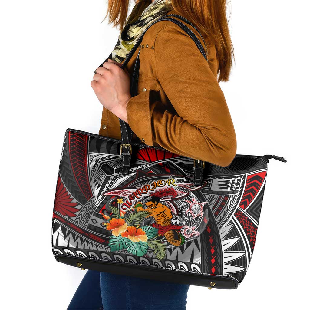 American Samoa Warrior Leather Tote Bag Shark Turtle Polynesian Tattoo