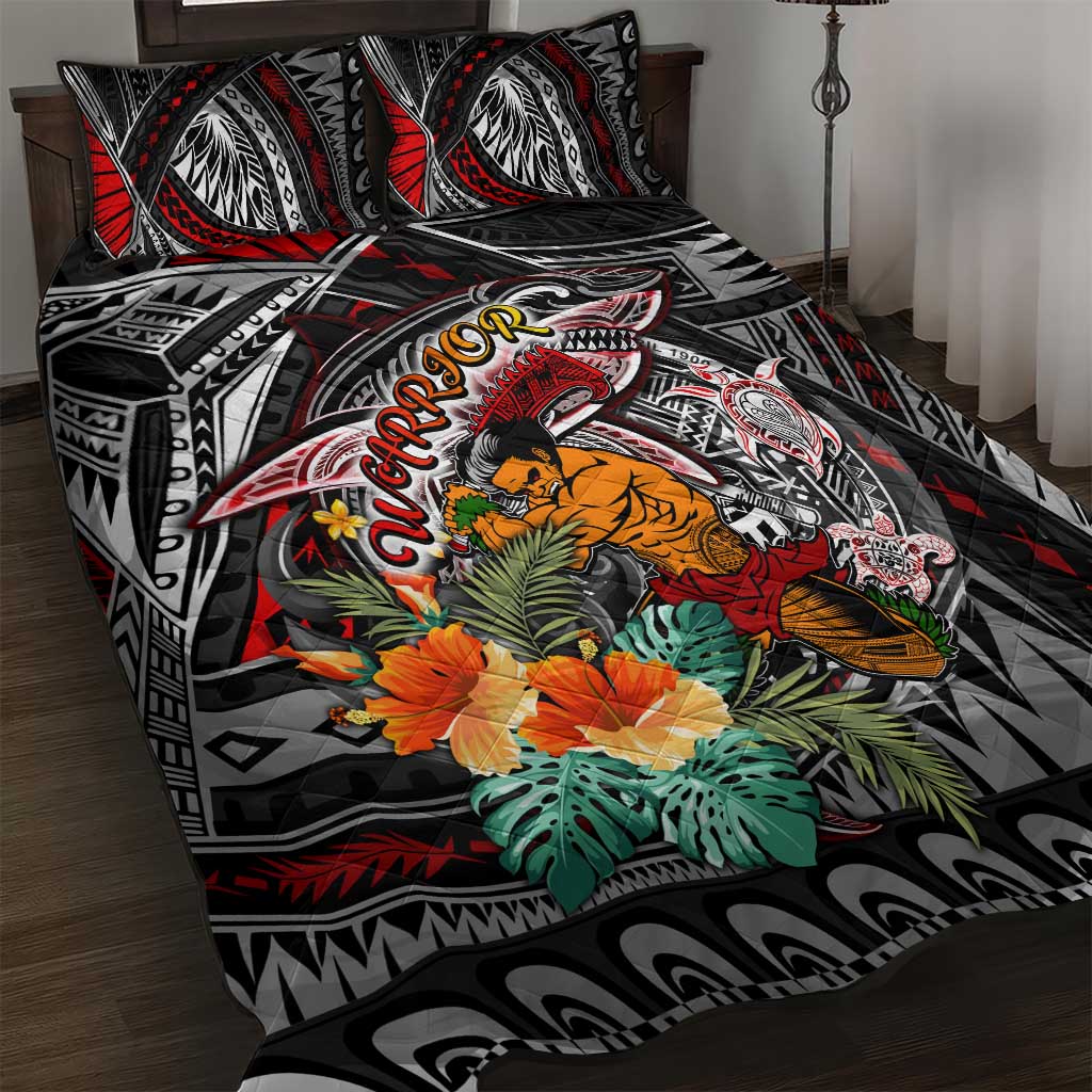 American Samoa Warrior Quilt Bed Set Shark Turtle Polynesian Tattoo