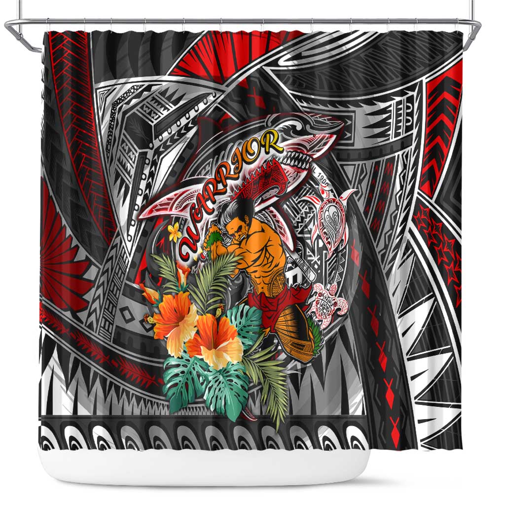 American Samoa Warrior Shower Curtain Shark Turtle Polynesian Tattoo