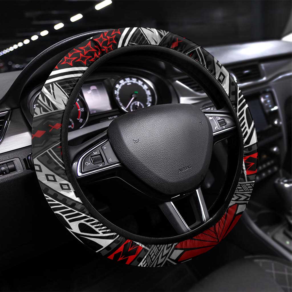 American Samoa Warrior Steering Wheel Cover Shark Turtle Polynesian Tattoo