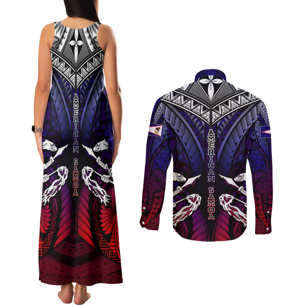 Personalized American Samoa Flag Couples Matching Tank Maxi Dress and Long Sleeve Button Shirt Eagles Polynesian Art