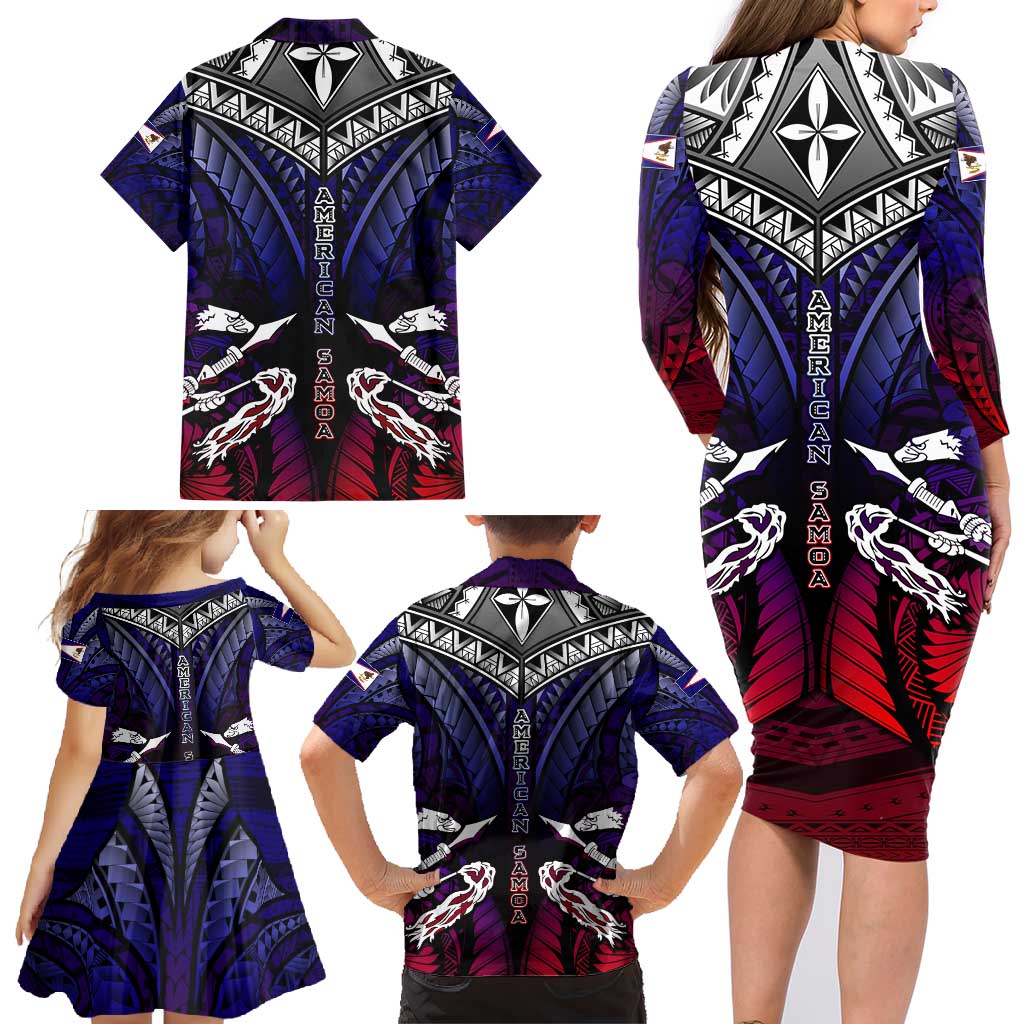 Personalized American Samoa Flag Family Matching Long Sleeve Bodycon Dress and Hawaiian Shirt Eagles Polynesian Art